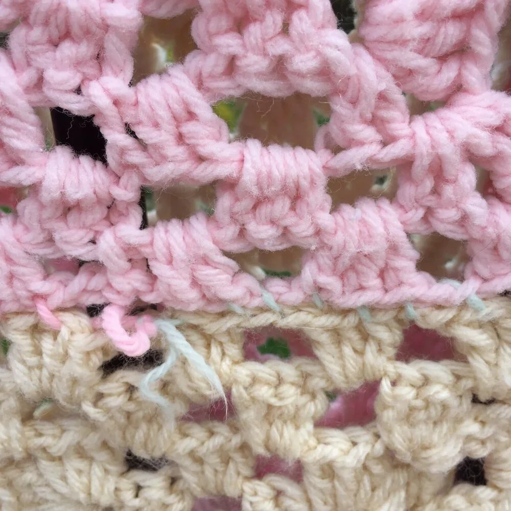 Crochet Knit Afghan Throw Blanket Granny Square Pastels Baby Pink Blue Sofa Cozy